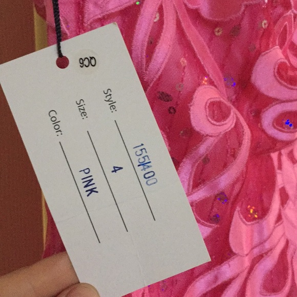 Pink Jovani one-shoulder with swirl appliqué - Picture 4 of 7